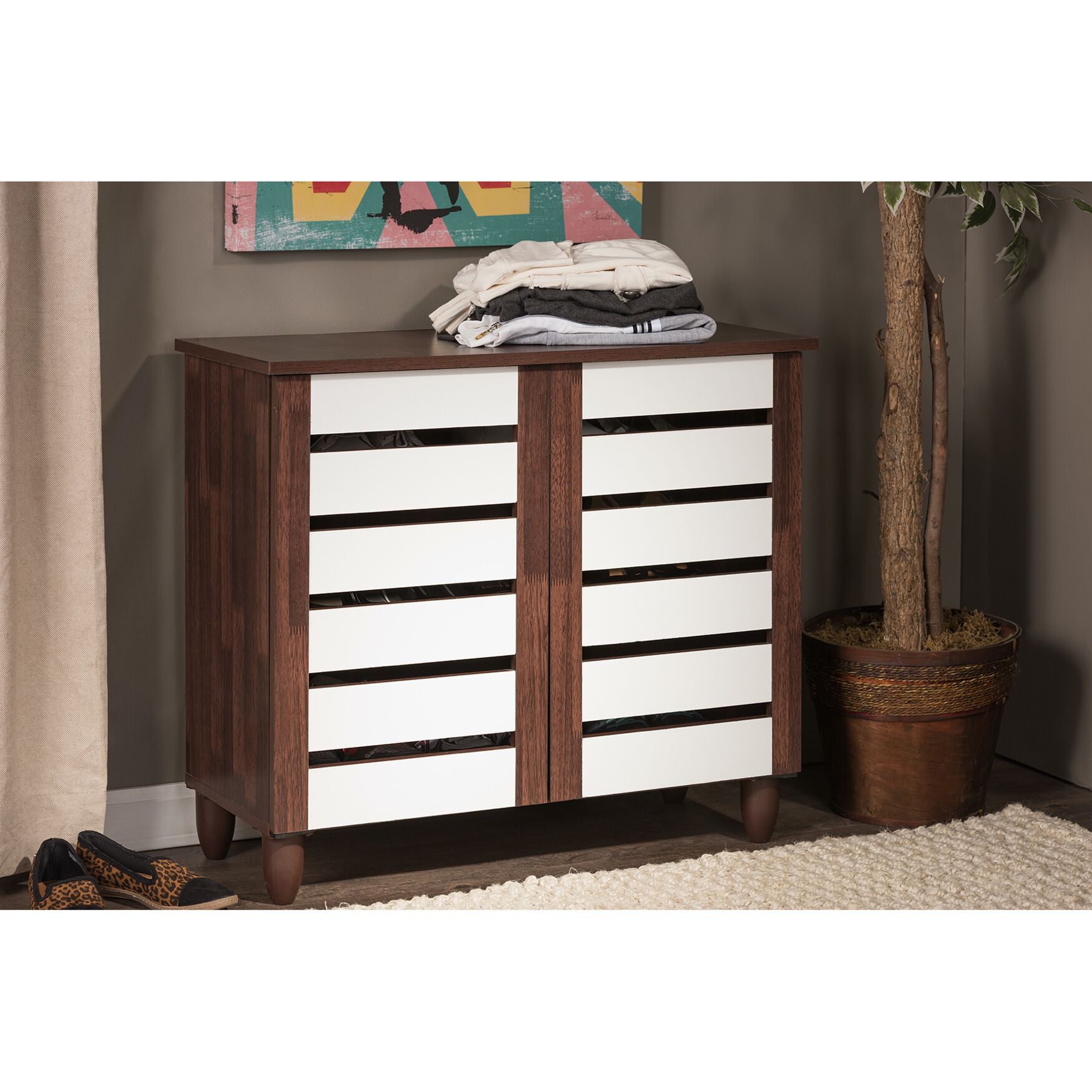 Gisela Oak and White 2-tone Shoe Cabinet With 2 Doors, , alternate image number 9