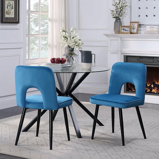 Nancy Teal Velvet Accent Dining Chair, Set of 2, TEAL BLACK, hi-res image number null