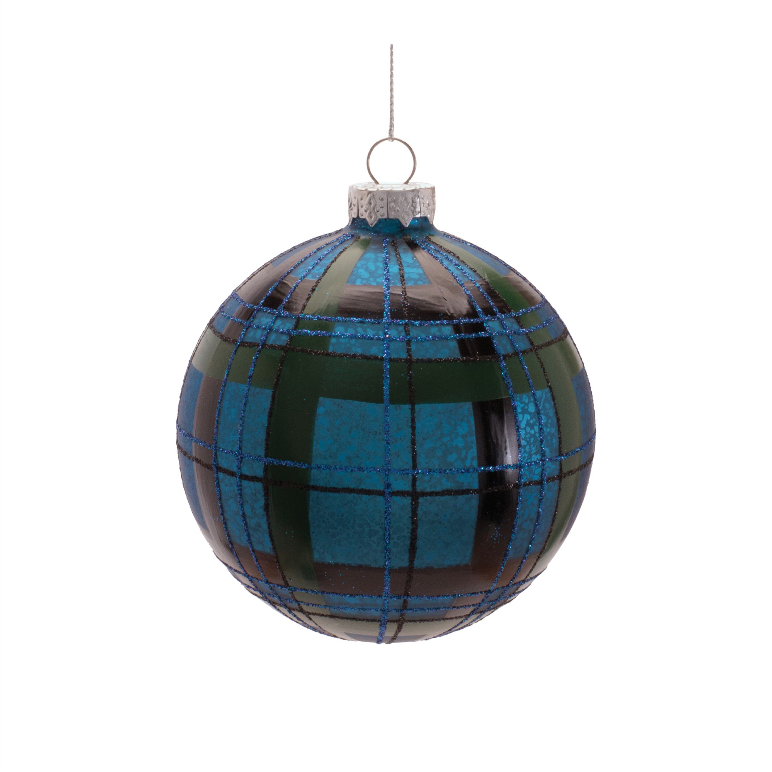Plaid Glass Ornament (Set of 6), BLUE GREEN BLACK, alternate image number 2