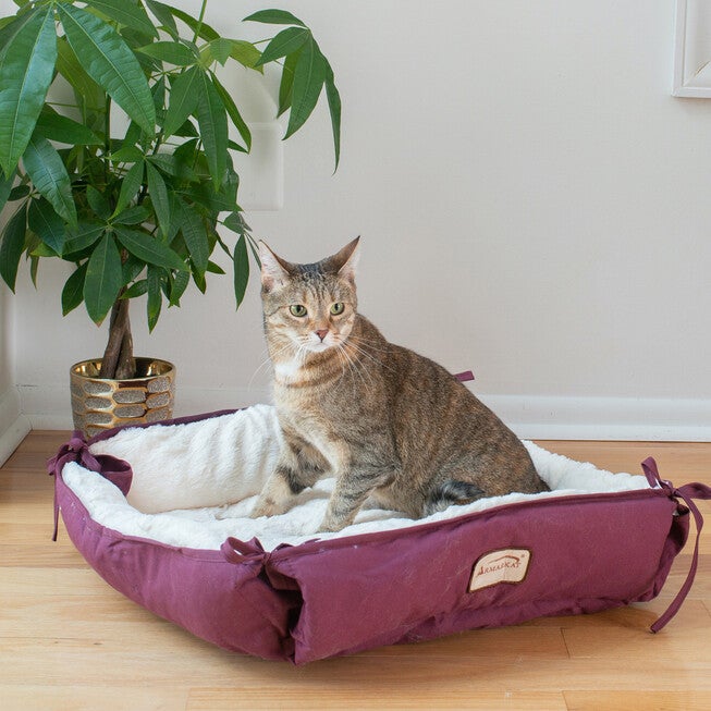 2-In-1 Cat Pet Bed & Fleece Mat, Burgundy/Ivory, , alternate image number 2