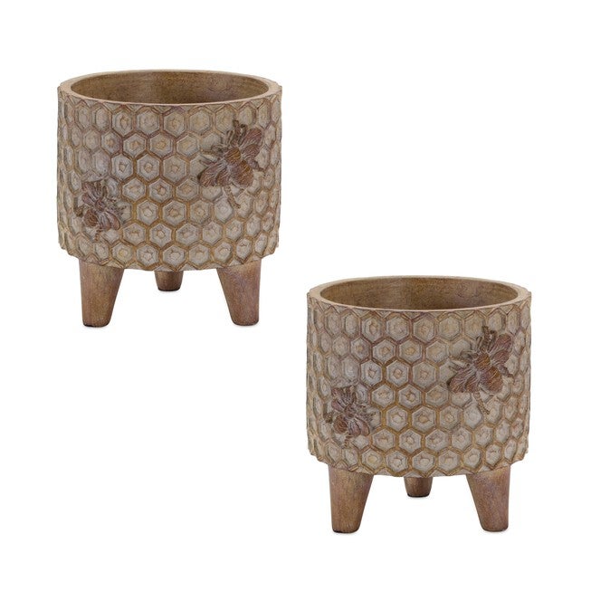 Pot w/Legs (Set of 2) 5 inchesD x 5.25 inchesH Resin, BROWN, hi-res image number null