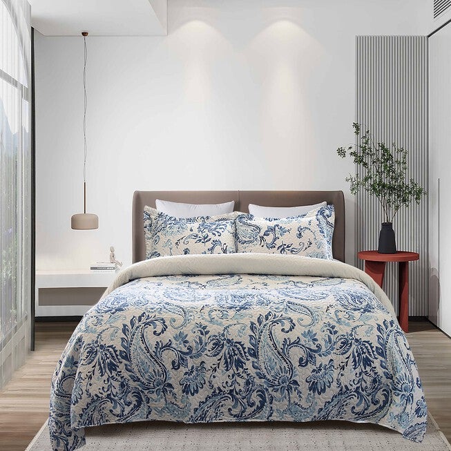 Kelly Classic Blue Paisley Printed Quilt Set, BLUE PAISLEY, hi-res image number null