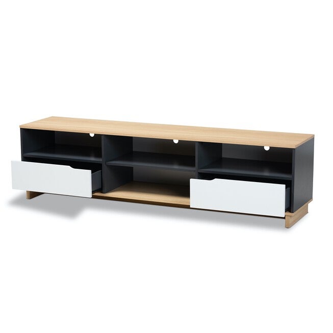 Reed Mid-Century Modern Multicolor 2-Drawer Wood Tv Stand Furniture, , on-hover image number null