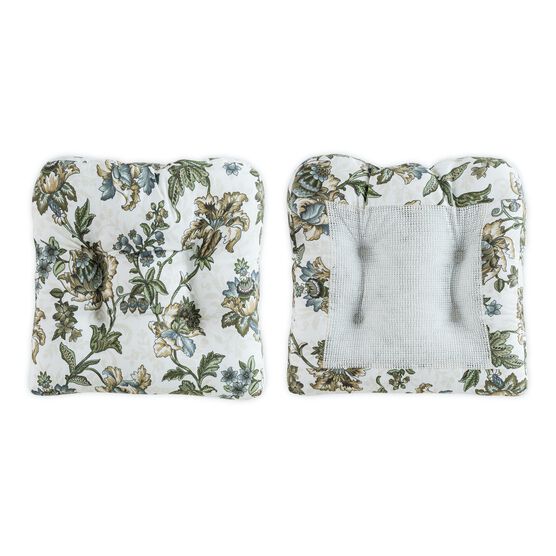 Madison Floral- Multi Colored Jacobean Floral- Non Skid Chairpad, BLUE, hi-res image number null