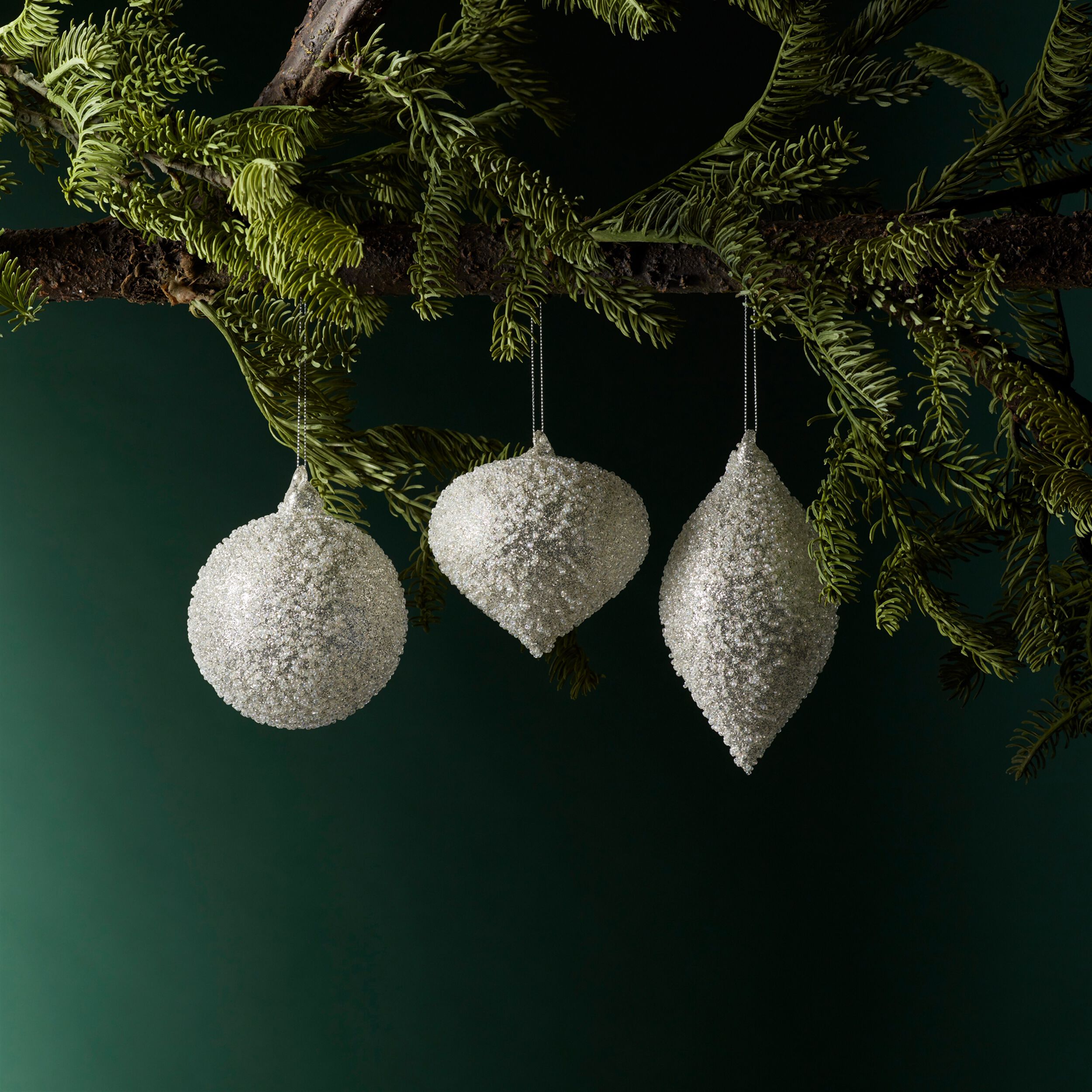 Beaded Glass Tree Ornament (Set of 6), SILVER, alternate image number 1