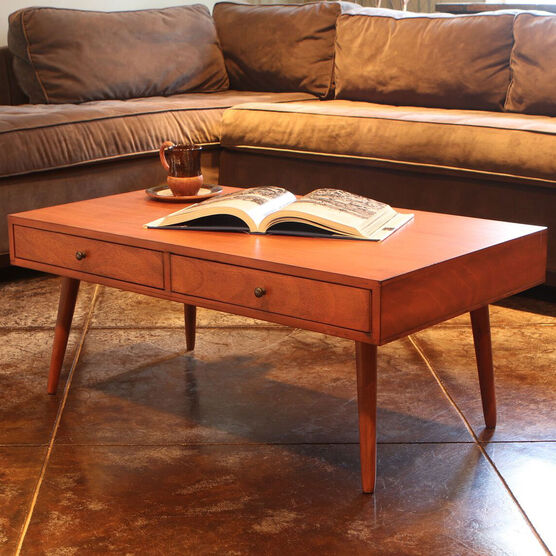 Mid-Century 2-Drawer Coffee Table, WALNUT, hi-res image number null