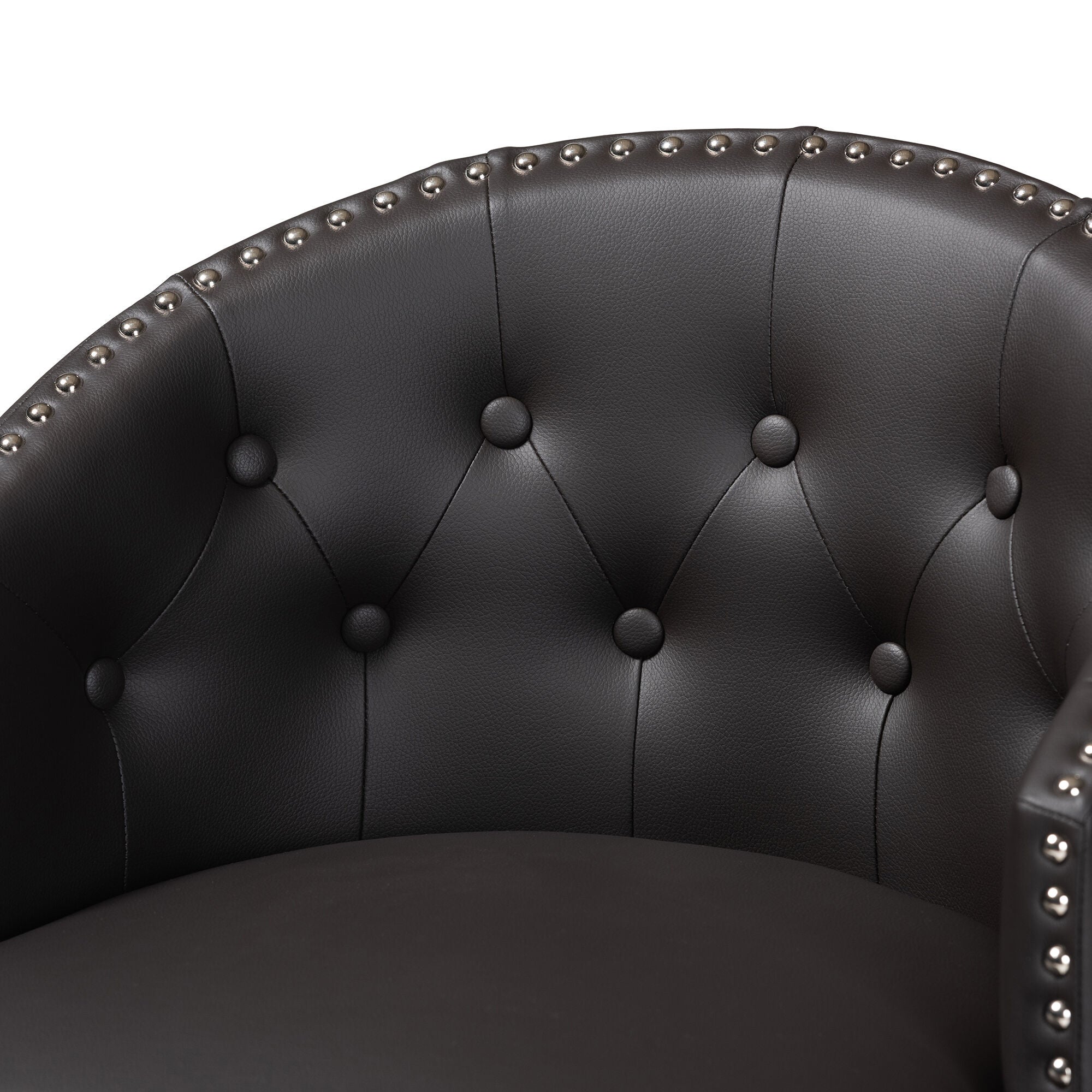 Theron Mid-Century Transitional Black Faux Leather and Espresso Brown Finished Wood 2-Piece Swivel Counter Stool Set, BROWN, alternate image number 11