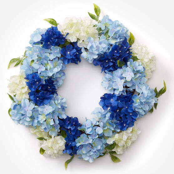 Blue Hydrangea Wreath, BLUE WHITE, hi-res image number null