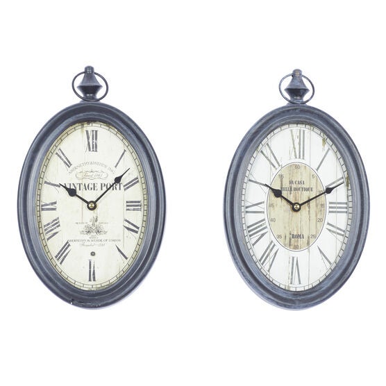 Set Of 2 Black Metal Vintage Wall Clock, BLACK, hi-res image number null