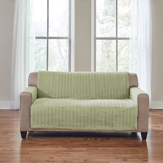 Loveseat Reversible Plush Stripe Furniture Protector, LIGHT SAGE, hi-res image number null