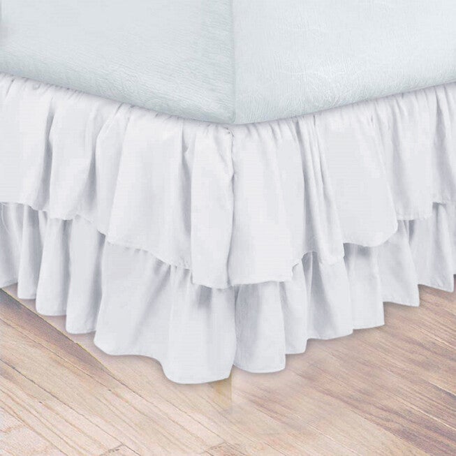 Double Ruffle Bedskirt, WHITE, hi-res image number 0
