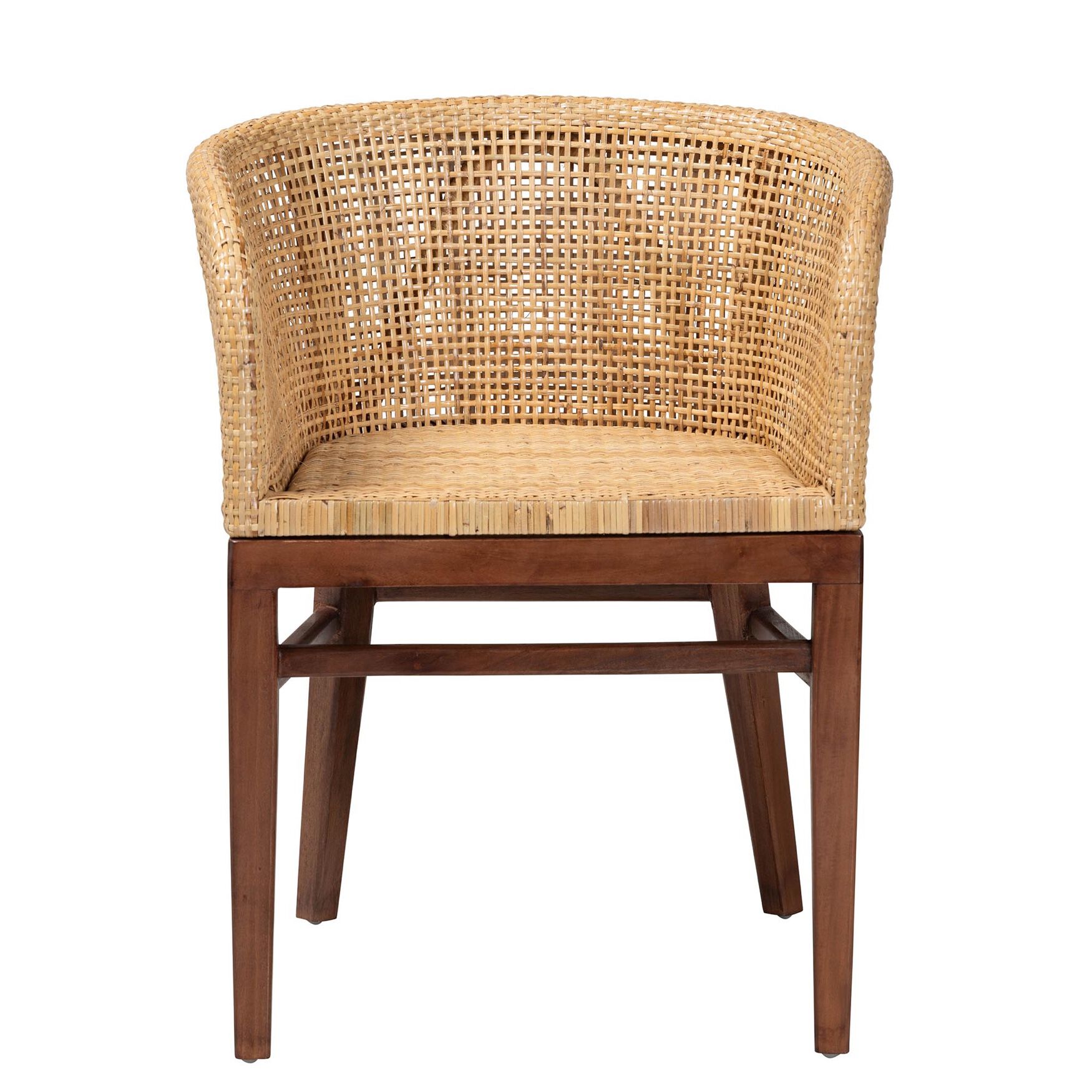 Papua Modern Bohemian Natural Rattan and Walnut Brown Acacia Wood Dining Chair, , on-hover image number 1