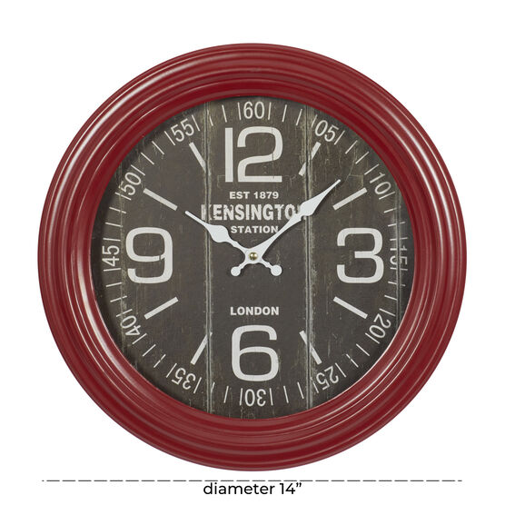 Round Red Wood Kensington Station Wall Clock, , alternate image number null
