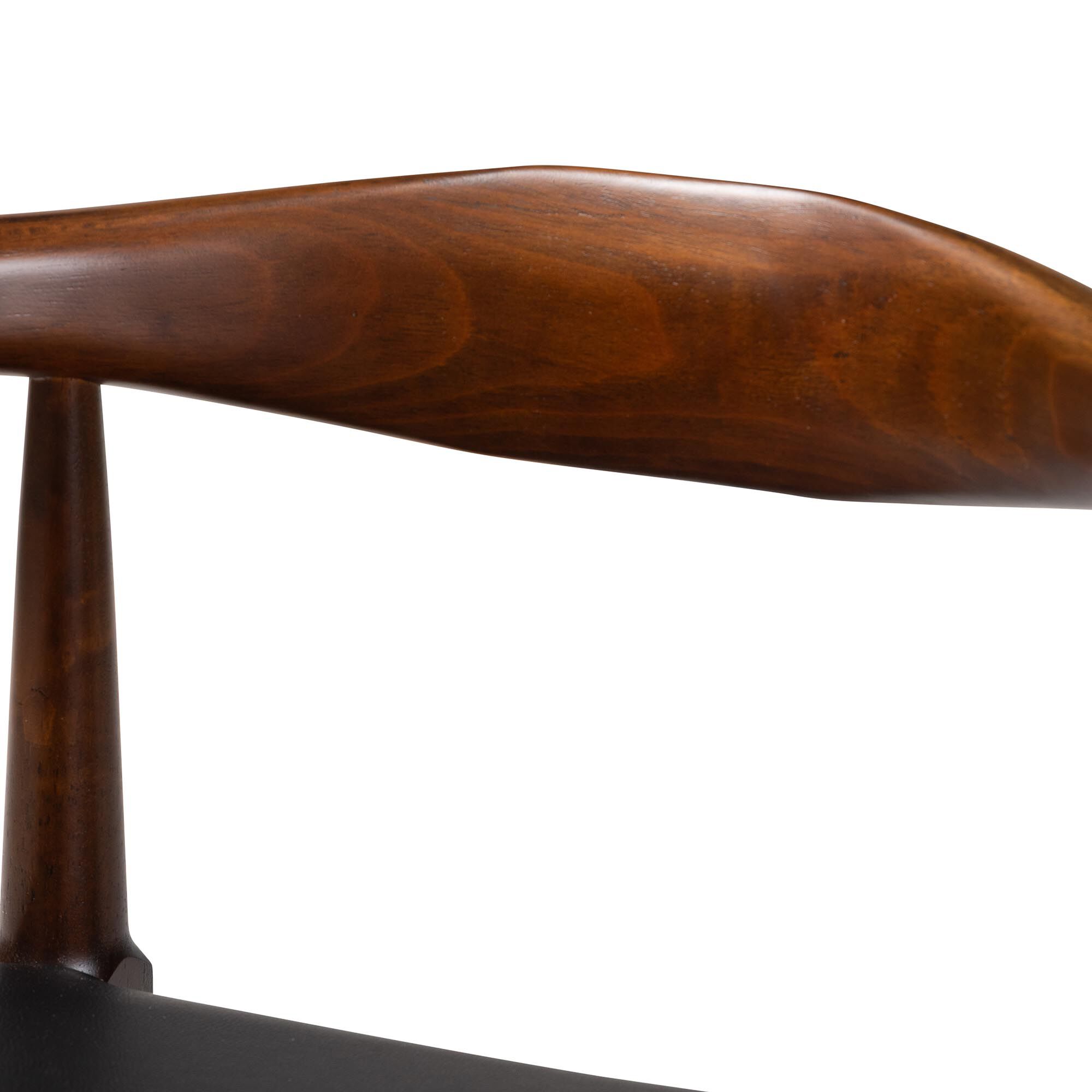 Eira Counter Stool Set of 2- Walnut Wood Frame Counter-height Chair with Curved Backrest and Black Faux Leather Seat, BLACK, alternate image number 4