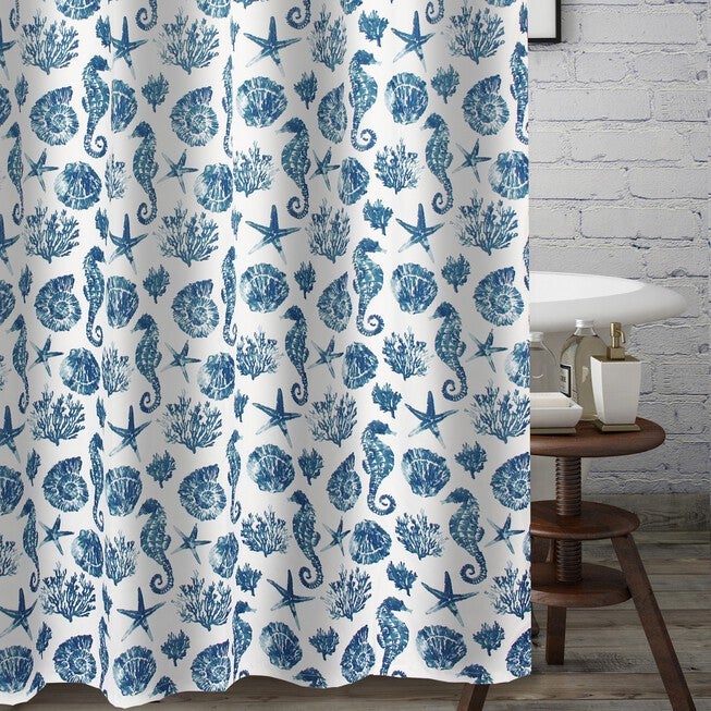 Pebble Beach Shower Curtain, BLUE, hi-res image number 0