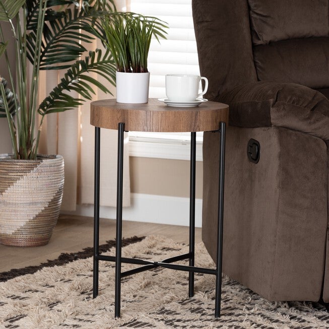 Savion Modern Industrial Walnut Brown Finished Wood And Black Metal End Table, , alternate image number 4