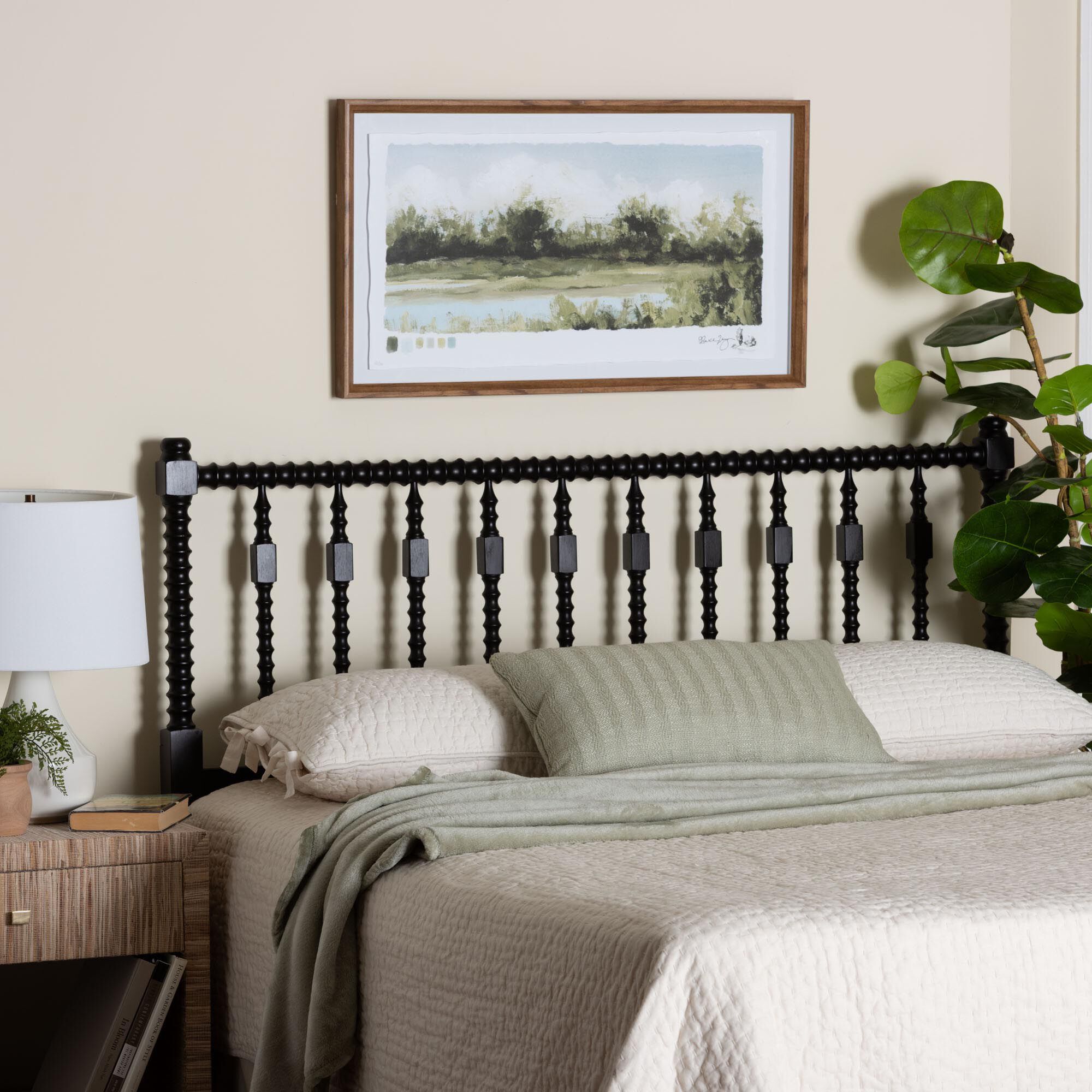Juliette Turned Spindle Headboard, BLACK, hi-res image number 0