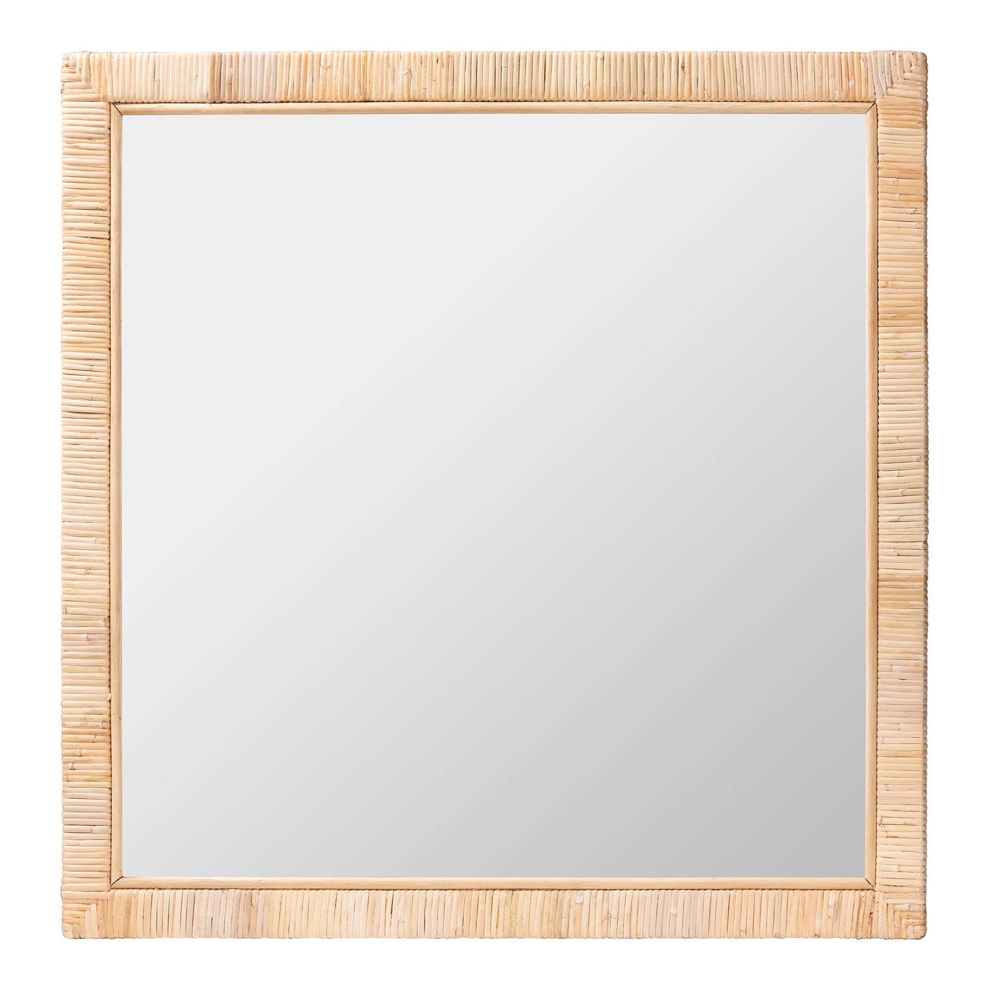 Lankston Bohemian Natural Rattan Square Accent Wall Mirror, NATURAL, alternate image number 1