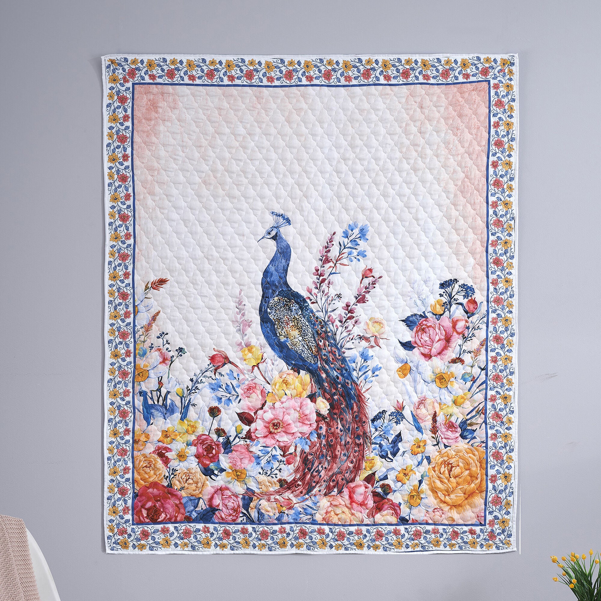 Huntington Peacock Quilted Throw Blanket, GOLD, alternate image number 2