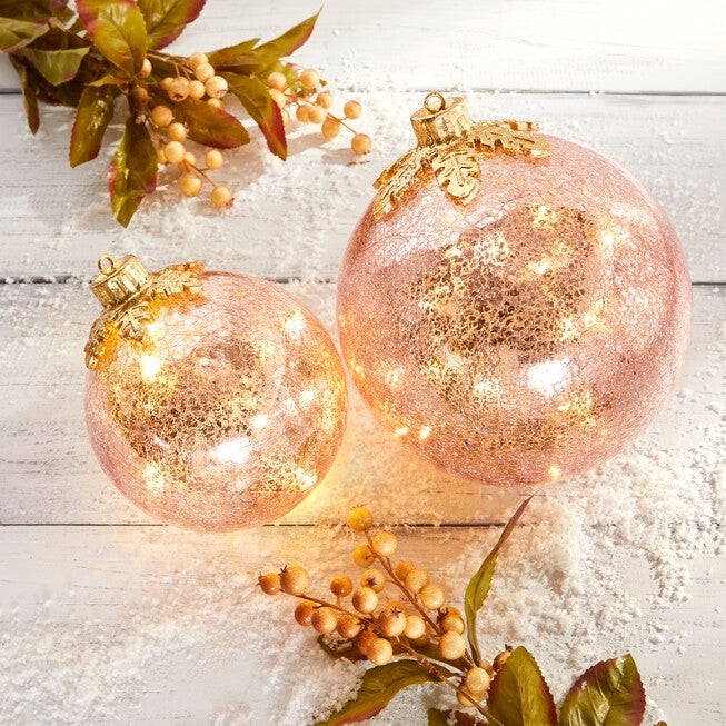 7¾" Pre-Lit Crackle Glass Ornament, PINK, hi-res image number null