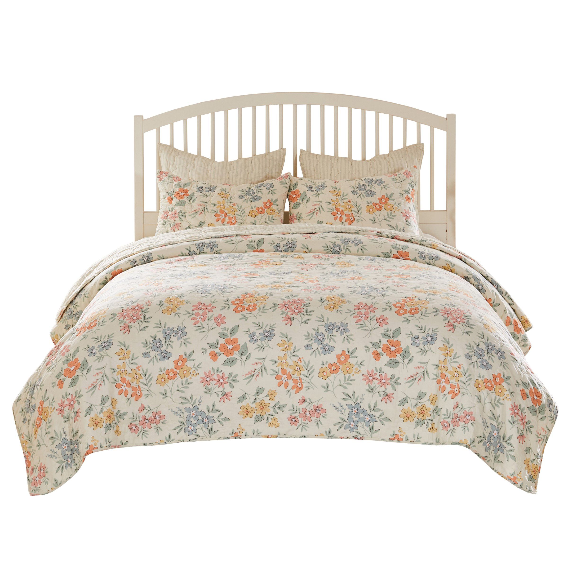 Greenland Home Fashions Chloe Finely Stitched Reversible  Floral Quilt Set, 3-Piece King/Cal King, Pastel, PASTEL, alternate image number 5