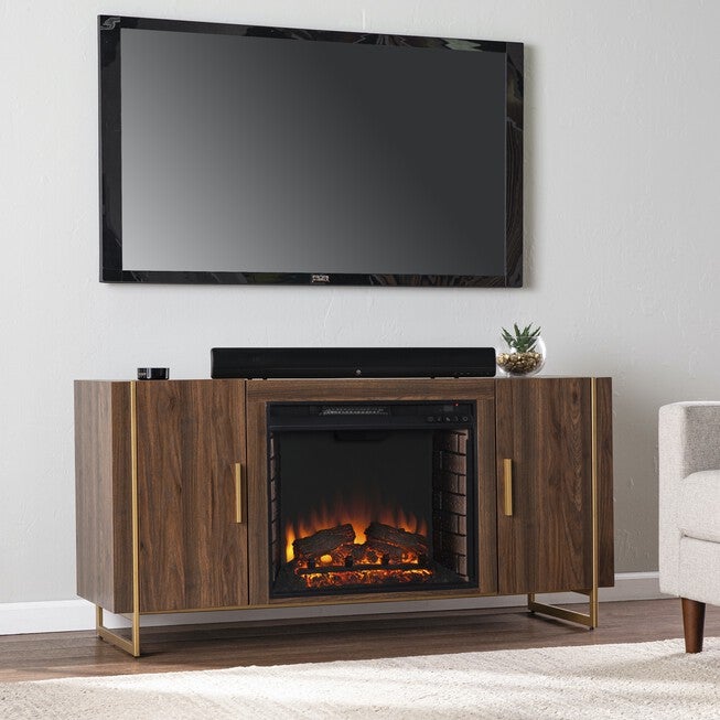 Dashton Electric Fireplace W Media Storage, BROWN, hi-res image number 0