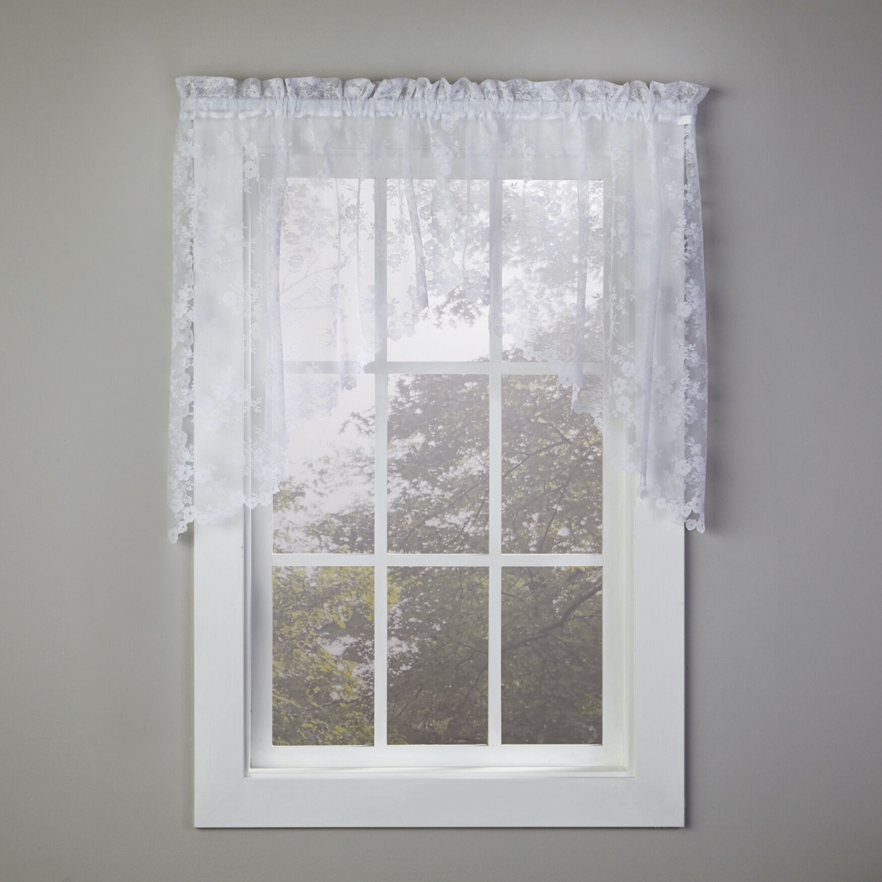 Petite Fleur Window Swag Curtain, WHITE, hi-res image number 0