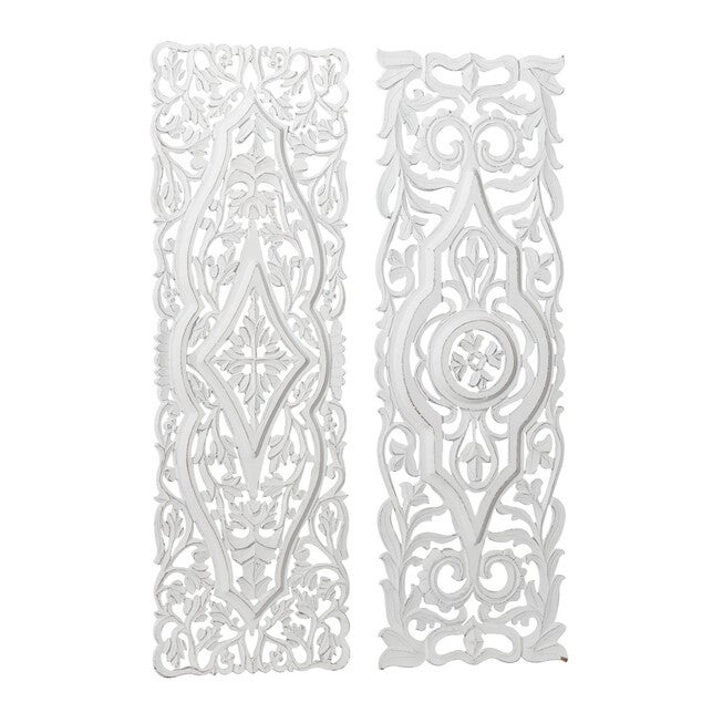 Set Of 2 White Mango Wood Farmhouse Abstract Wall Décor, , alternate image number null