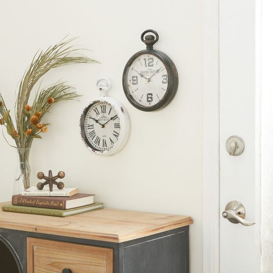 Set Of 2 Brown Metal Vintage Wall Clock, , alternate image number null