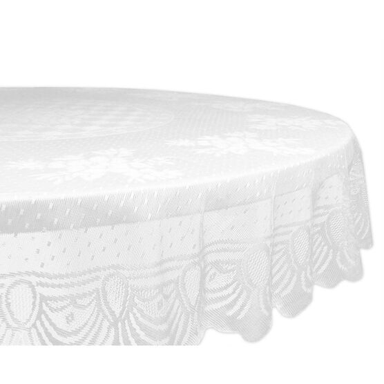 White Floral Polyester Lace Round Tablecloth, WHITE, hi-res image number null