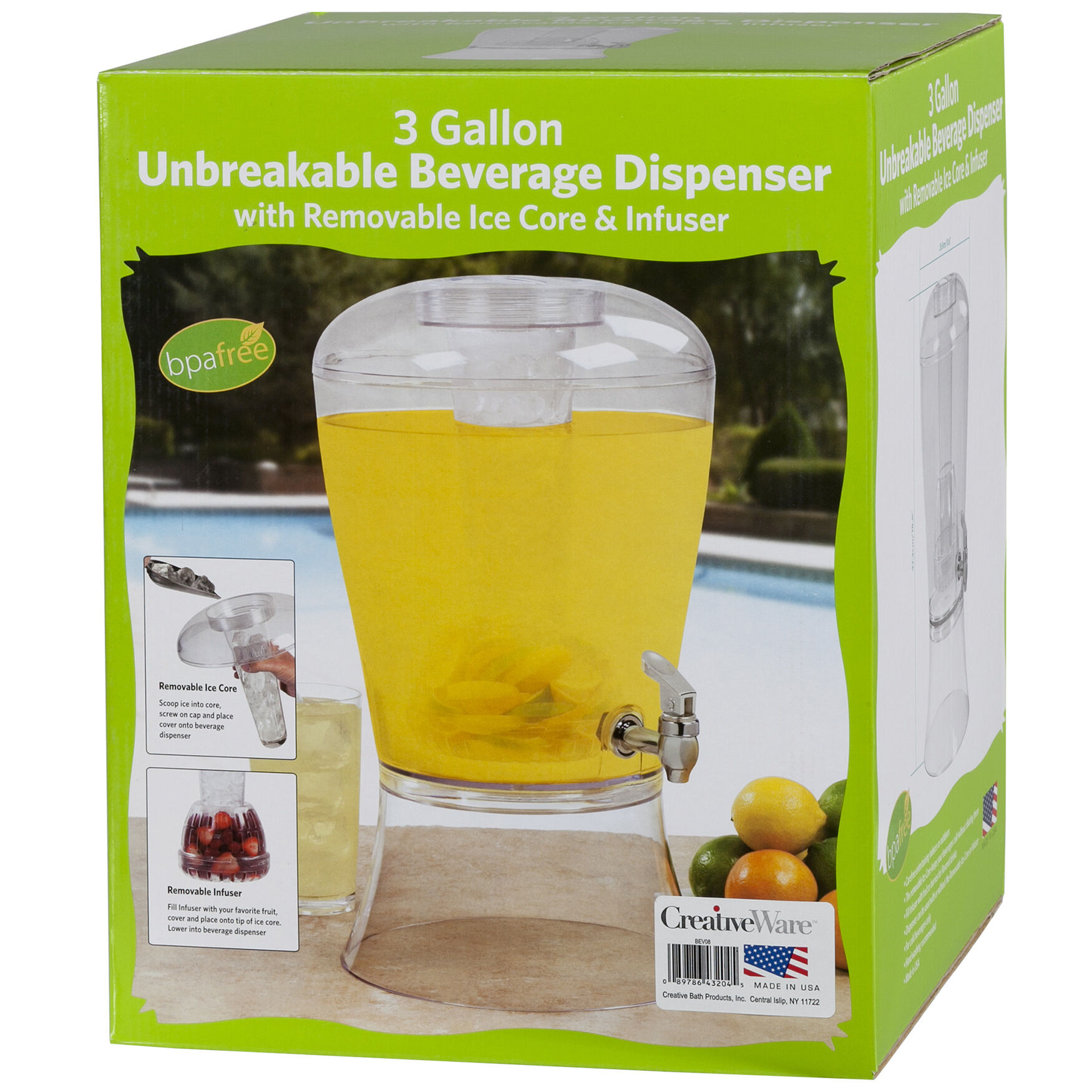 Creative Bath 3 Gallon Beverage Dispenser with Ice Core