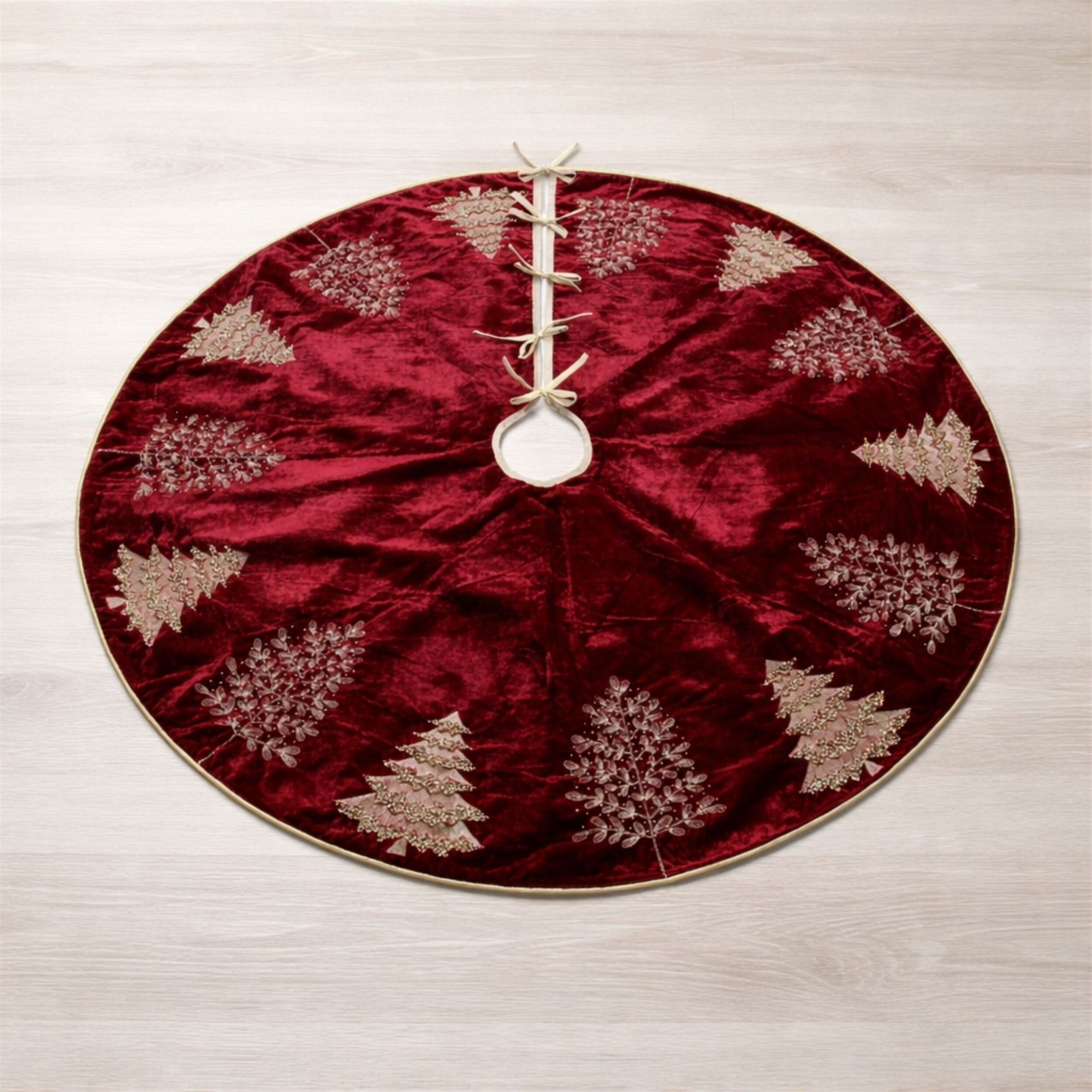 Embroidered Evergreen Tree Skirt 48 inchesD, RED GOLD, alternate image number 1