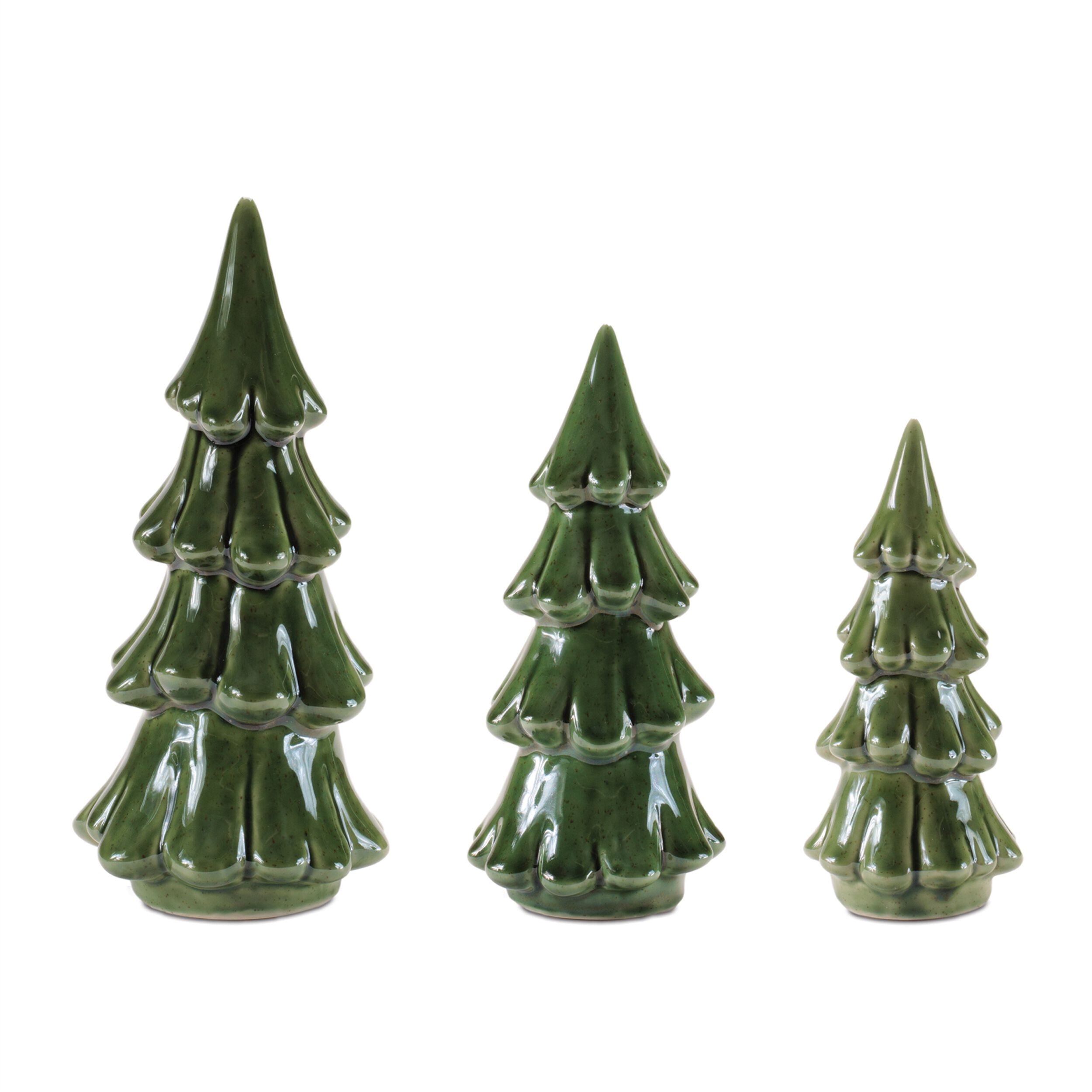 Scalloped Ceramic Pine Tree (Set of 3), GREEN, alternate image number 1