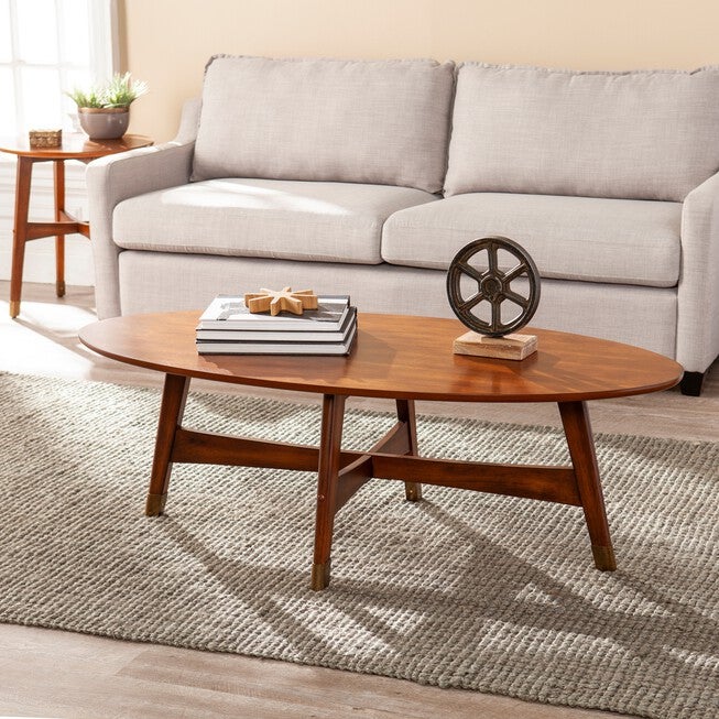 Rhoda Oval Midcentury Modern Coffee Table, SIENNA, hi-res image number 0