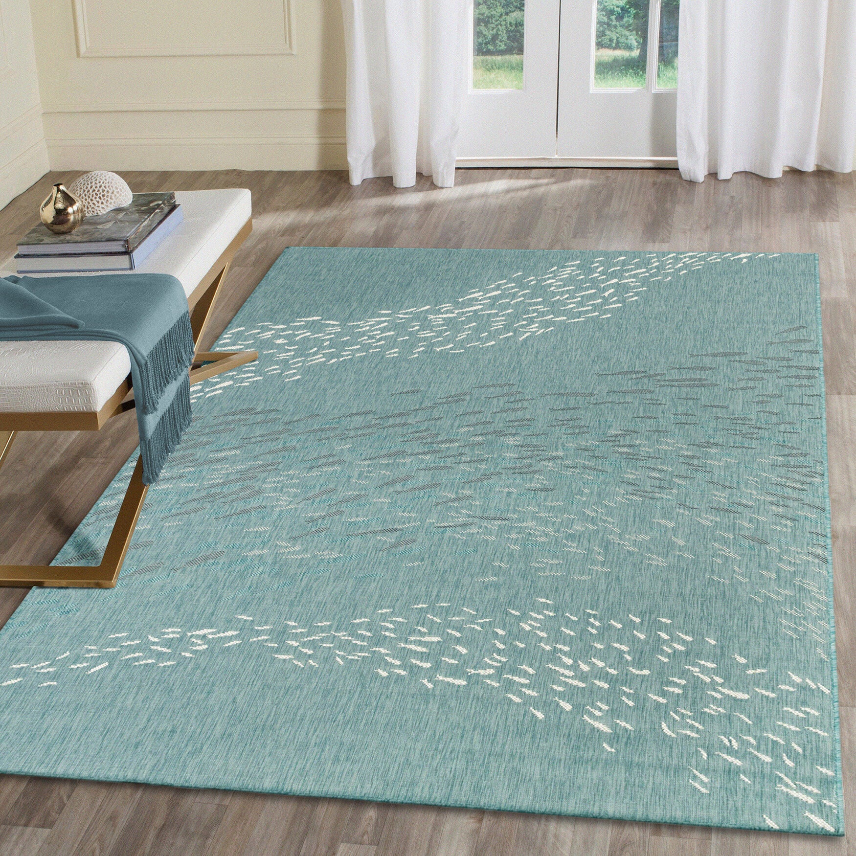 Carmel School Of Fish Indoor/Outdoor Area Rug Aqua, , alternate image number 4