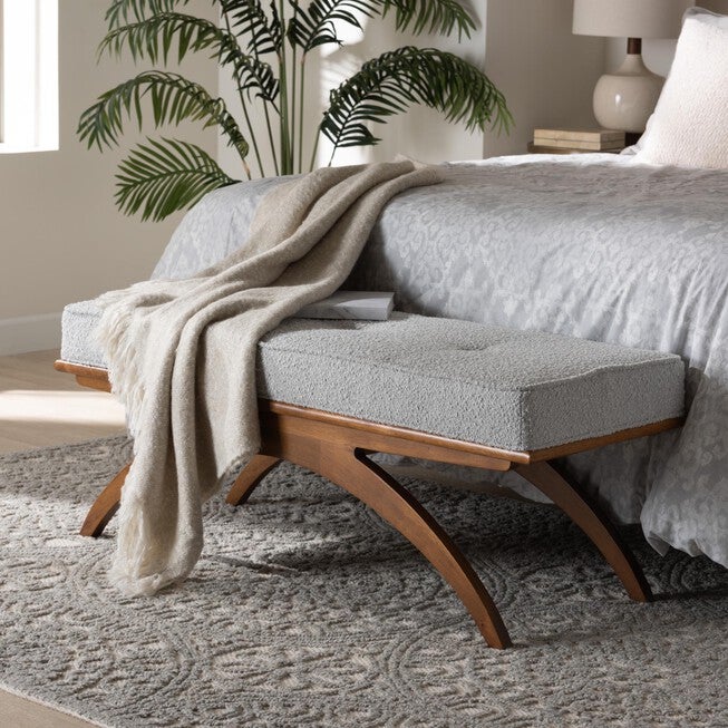 Orella Japandi Cream Boucle Fabric And Walnut Brown Finished Wood Bench, , alternate image number null