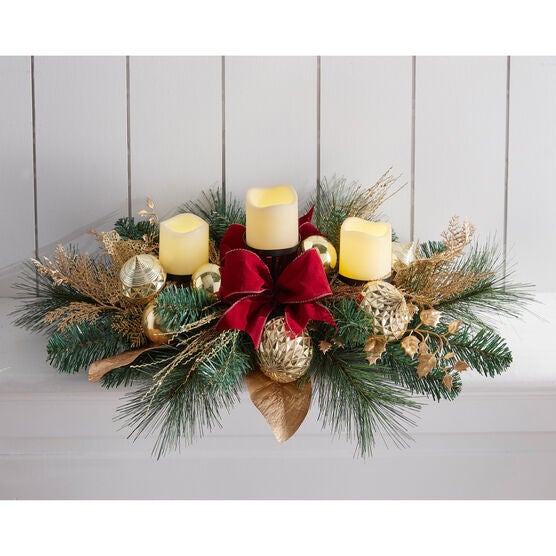 PRE-LIT REGAL CENTERPIECE, BURGUNDY GOLD