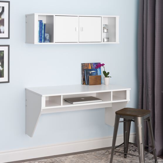 Designer Floating Desk & Hutch Set, White, WHITE, hi-res image number null