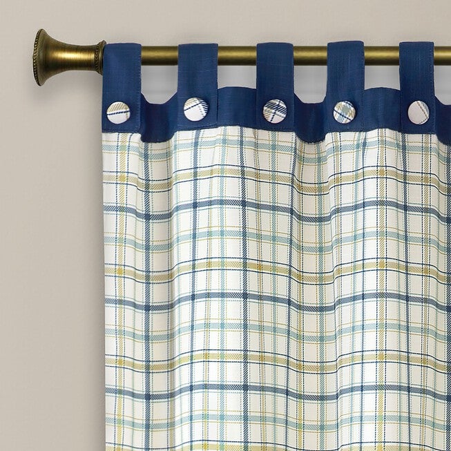 Tattersall Button Tab Top Window Curtain Panel - 52x63, , alternate image number null