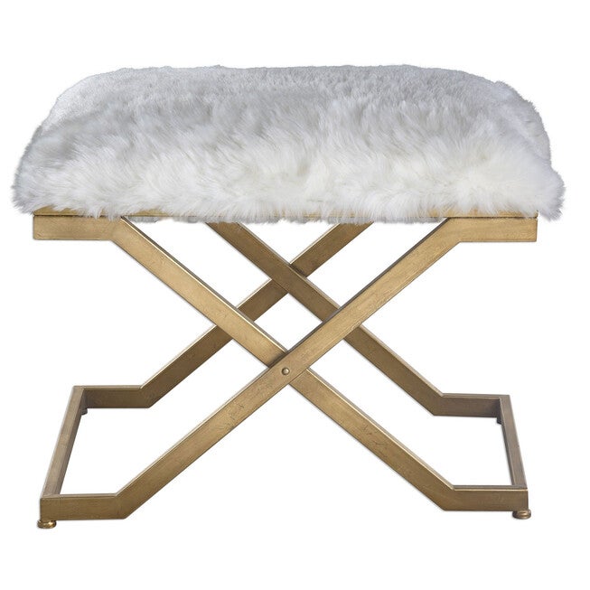 Farran Fur Small Bench, WHITE, hi-res image number 0