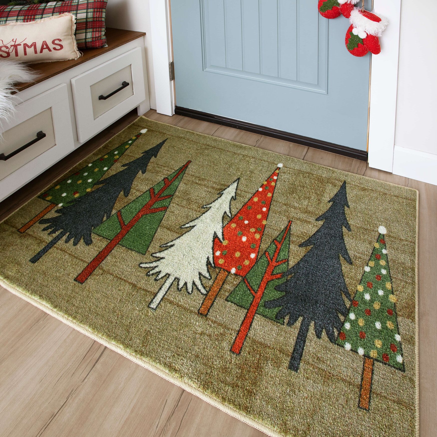 Wooden Holiday Trees Multi Kitchen Rug, , alternate image number 6