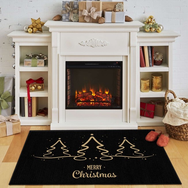 Calligraphy Trees Black Kitchen Rug, , alternate image number null
