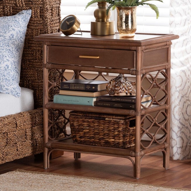 Akane Natural Rattan Nightstand, White, BROWN, hi-res image number null