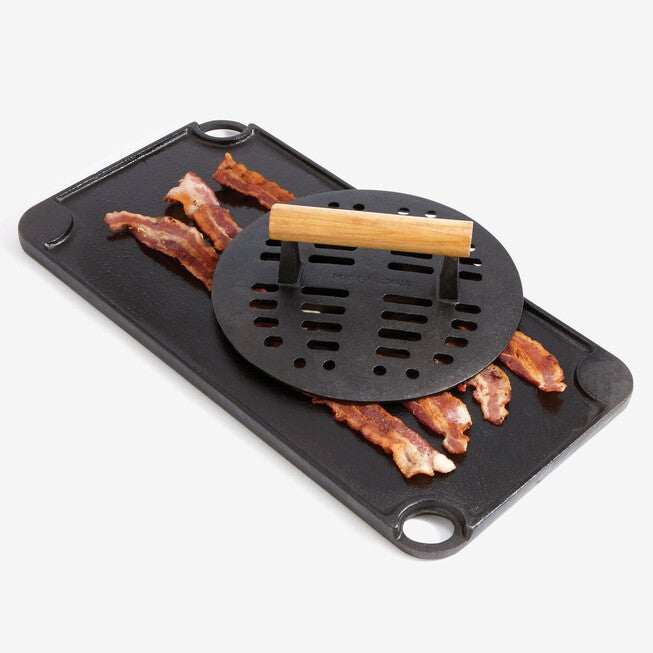 9 inches Cast Iron Bacon Press with Wood Handle, BLACK, hi-res image number 0