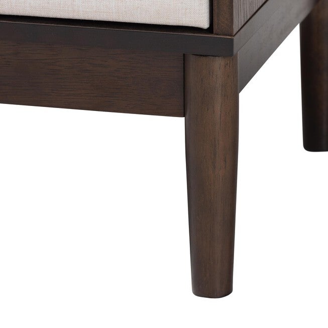 Nikolai Mid-Century Beige Fabric and Wenge Brown Wood 2-Drawer Nightstand, BEIGE/WENG, alternate image number null