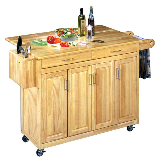 Wood Top Kitchen Cart with Breakfast Bar, WOOD, hi-res image number null