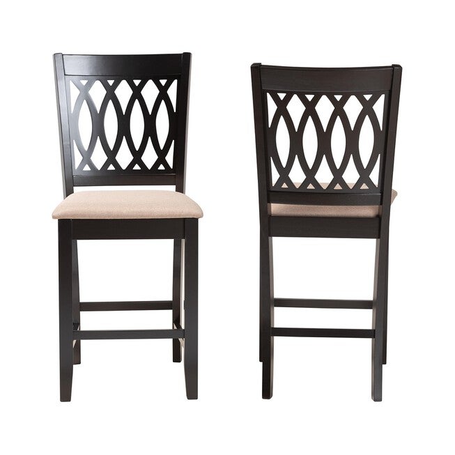 Florencia Modern Beige Fabric And Espresso Brown Finished Wood Counter Stool, , on-hover image number null