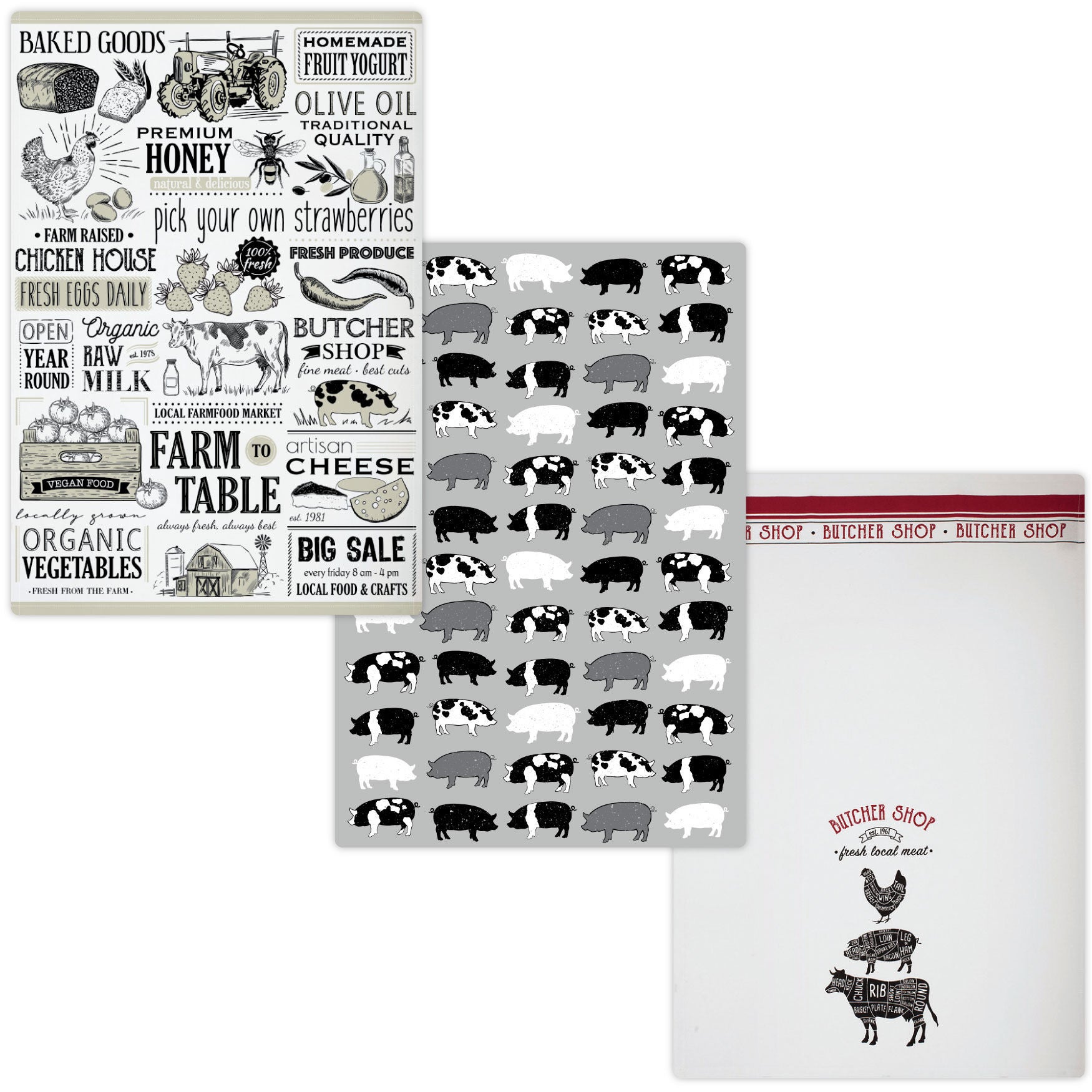 Designer Print Towel Set/3- Farmhouse, MULTI, hi-res image number 0