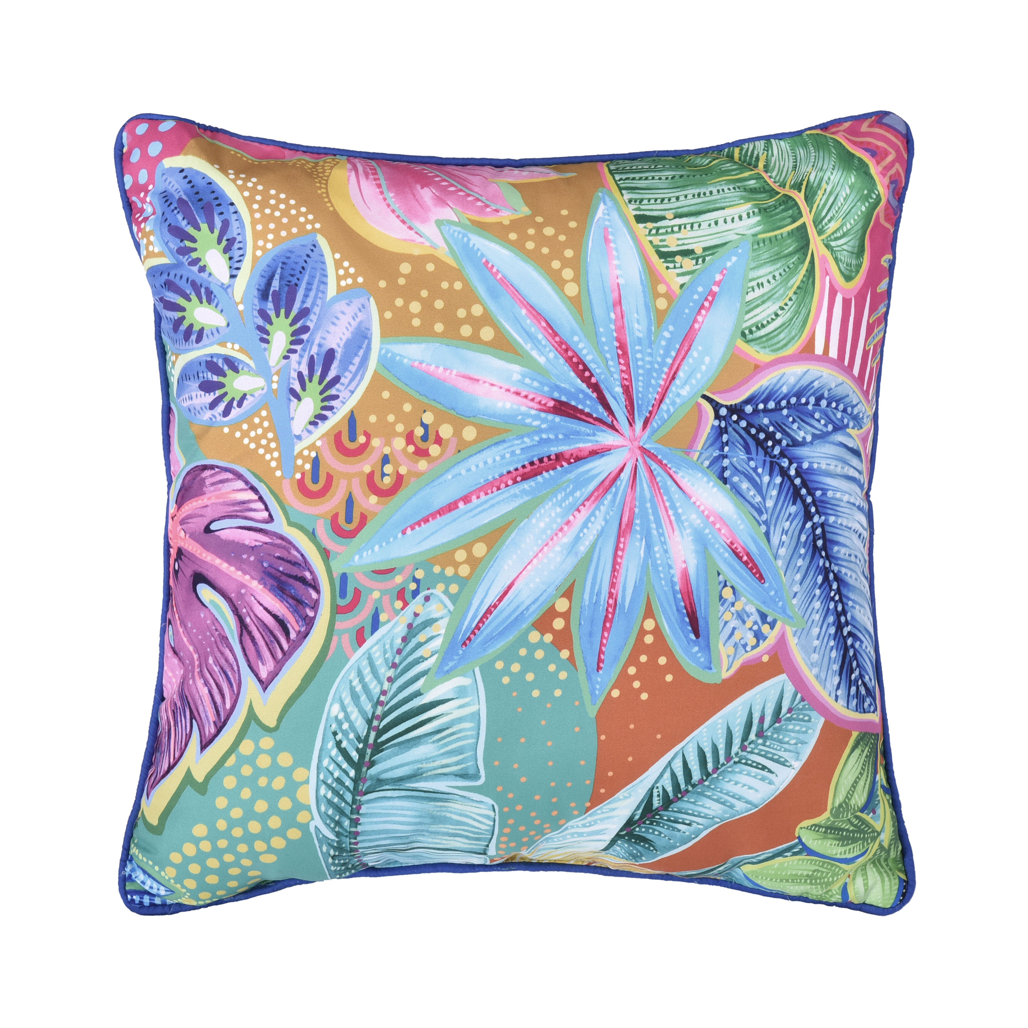 HANALEI 18 inches SQUARE DECORATIVE THROW PILLOW, TURQUOISE, on-hover image number 1
