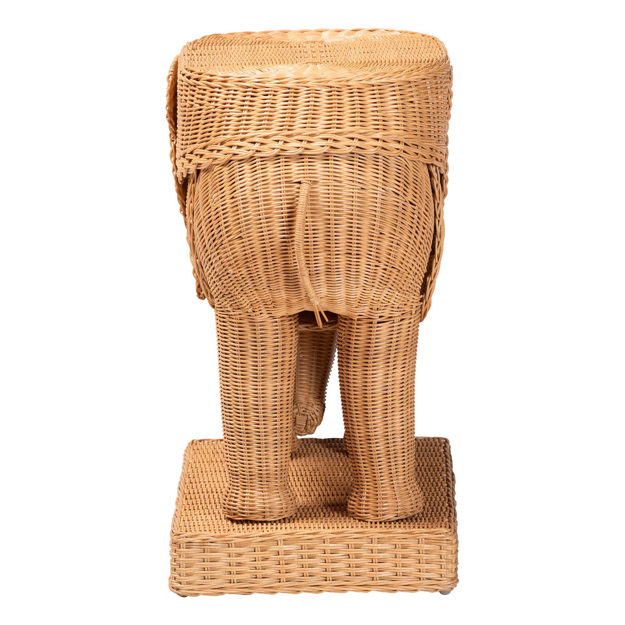 bali & pari Elissa Bohemian Light Honey Rattan Elephant End Table, LIGHT HONEY, alternate image number 3